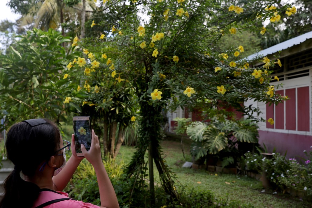 A tourist takes photos of flowers in Kampong Lorong Buangkok, the last remaining village in Singapore. Photo: Reuters