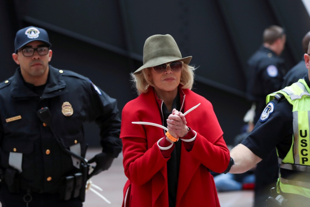 Jane Fonda is arrested during a Fire Drill Fridays climate change protest, in Washington, in November. Photo: Reuters