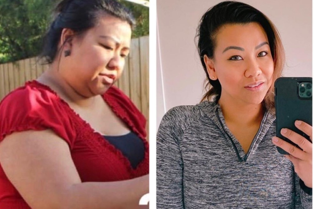 Rahimah Asmawi weighed 130kg in May 2016 (left). Today she weighs 76kg after 80 per cent of her stomach was removed during gastric sleeve surgery. Photo: Rahimah Asmawi