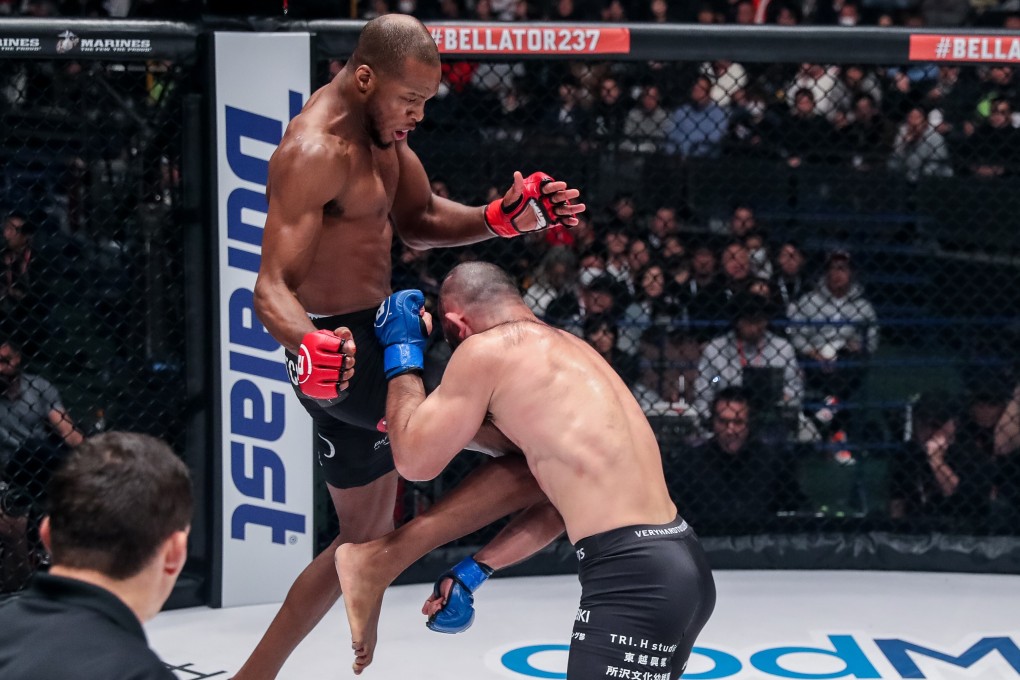 Michael 'Venom' Page lands a flying knee. Photos: Bellator MMA