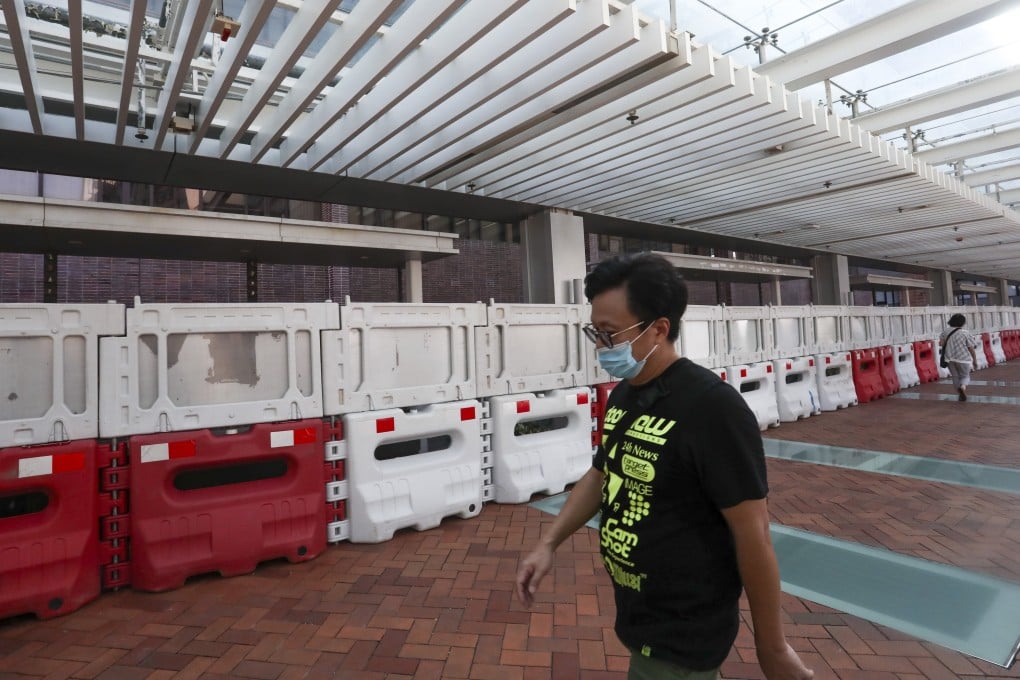 The area that hosted the Lennon Wall on the HKU campus has been closed off. Photo: Jonathan Wong