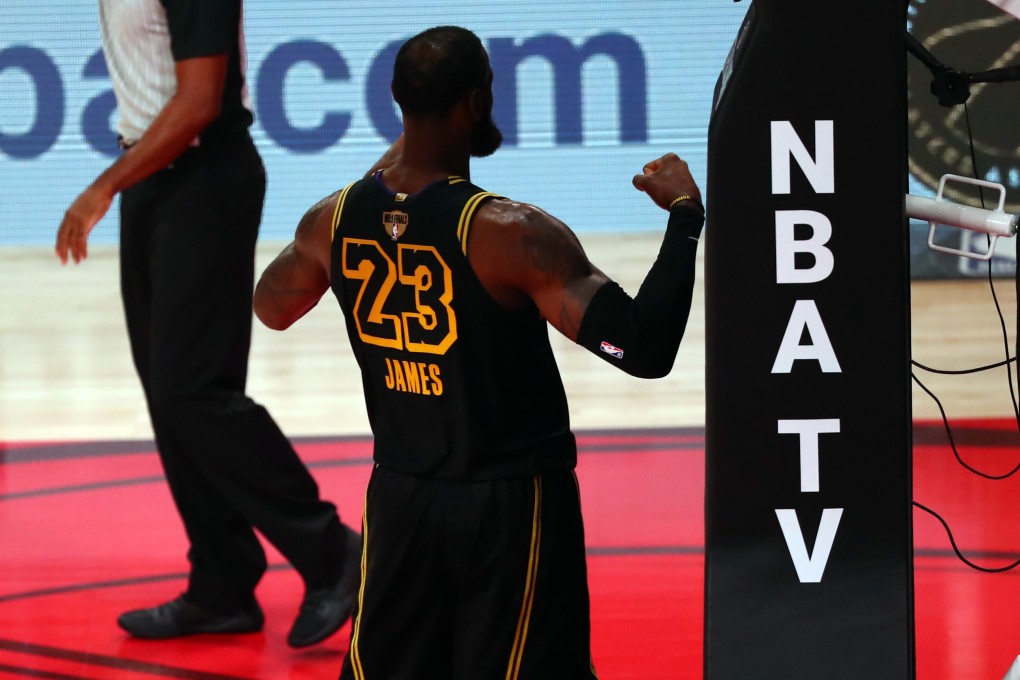 Los Angeles Lakers forward LeBron James reacts after making basket against the Miami Heat in game five of the 2020 NBA Finals. The game was the first shown on China’s CCTV in a year. Photo: USA Today Sports