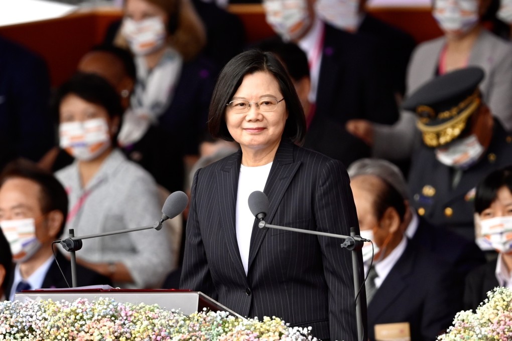 Taiwan President Tsai Ing-wen delivers her speech in Taipei. Photo: AFP