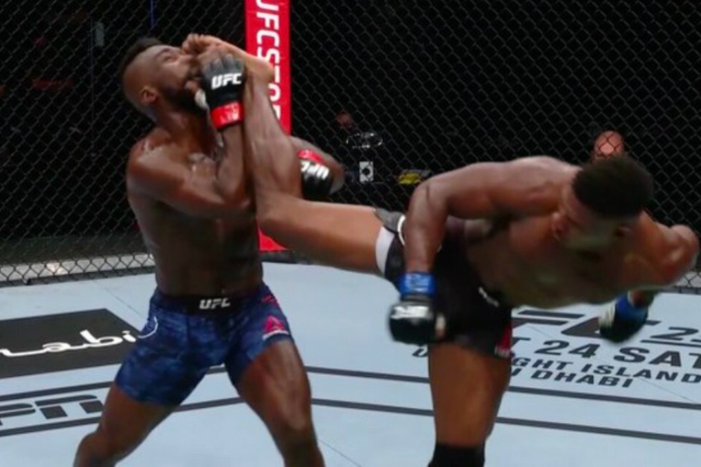 Joaquin Buckley knocks out Impa Kasanganay with a spinning kick. Photo: Twitter/ESPN