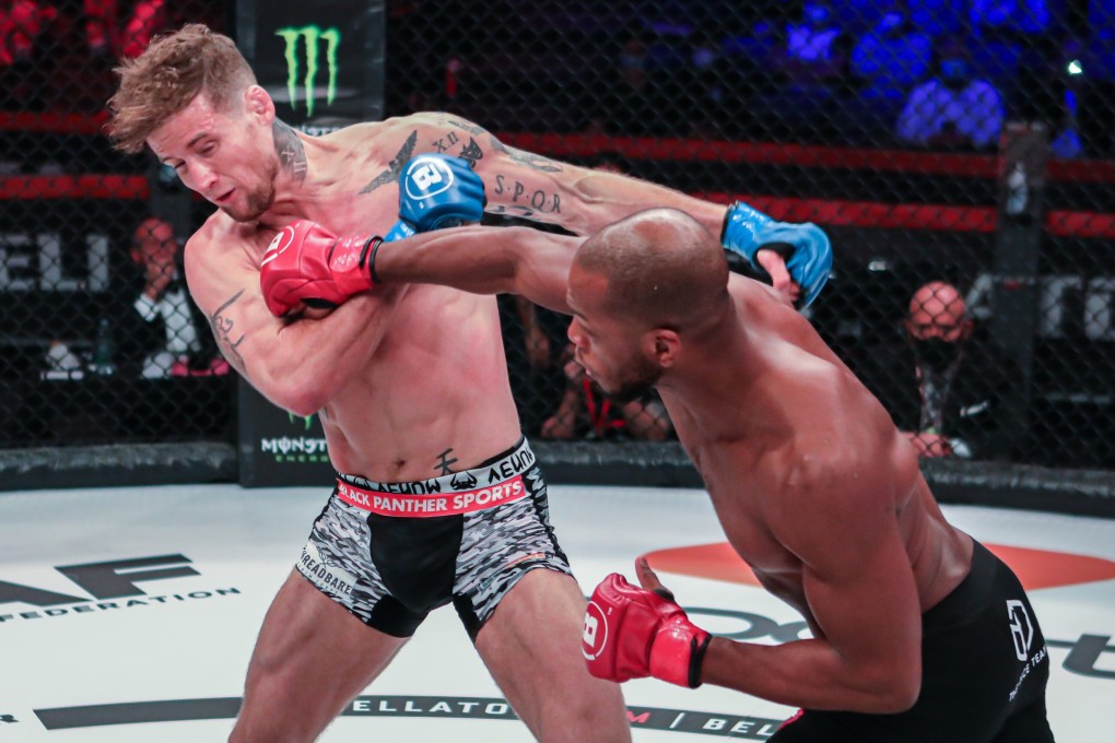 Michael ‘Venom’ Page lands a punch on Ross Houston at Bellator 248. Photos: Bellator MMA