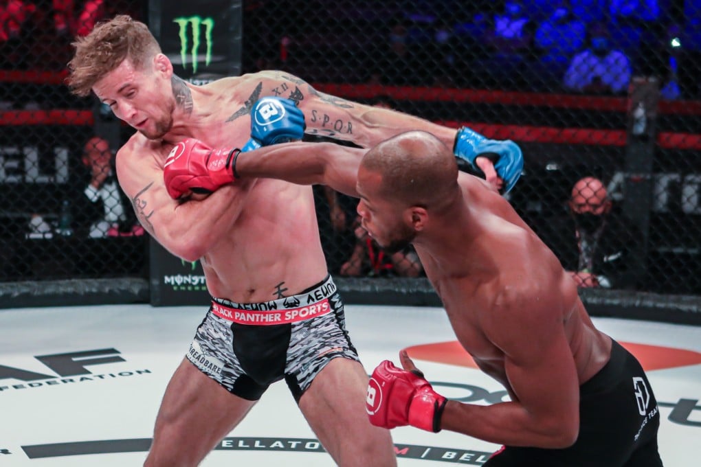 Michael ‘Venom’ Page lands a punch on Ross Houston at Bellator 248. Photos: Bellator MMA
