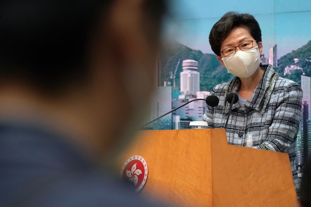 Hong Kong leader Carrie Lam told the press on Monday that Wednesday’s policy address was not going ahead as planned. Photo: Felix Wong