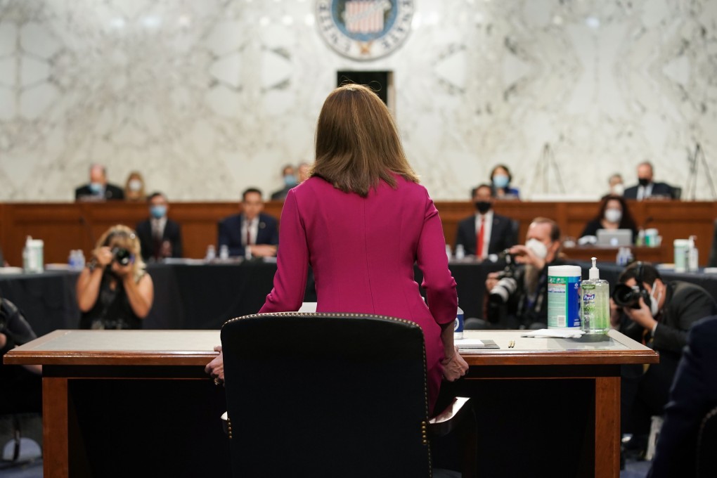 Supreme Court nominee Judge Amy Coney Barrett arrives at her Senate Judiciary Committee confirmation hearing. Photo: AFP