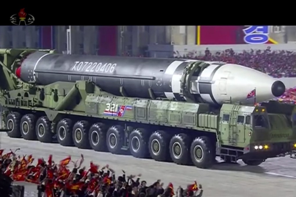 A military parade with what appears to be possible new ICBM missile. Photo: KRT via AP