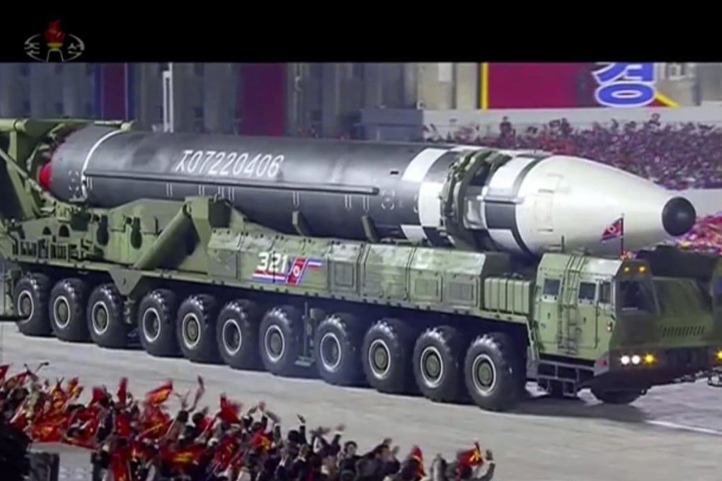 A military parade with what appears to be possible new ICBM missile. Photo: KRT via AP