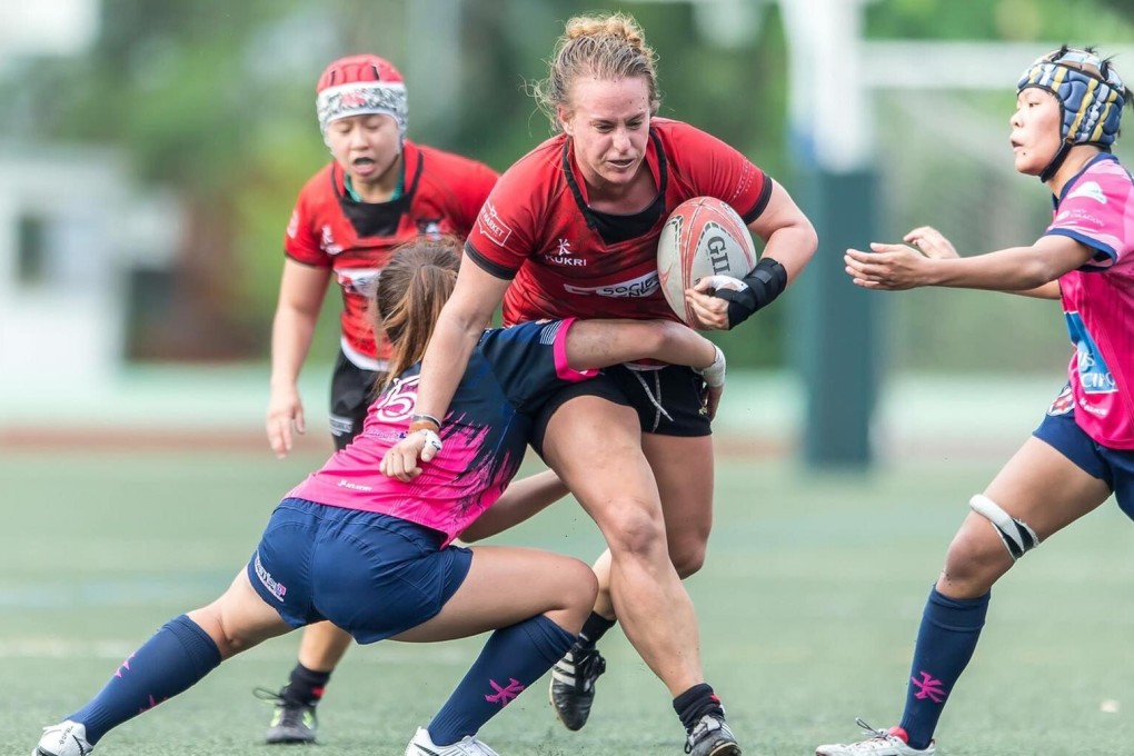 Former Hong Kong national player Suzanne Sittko doing what she did best for Valley Black Ladies team – ‘the big contact and running with the ball was an absolute blast’. Photos: Handout