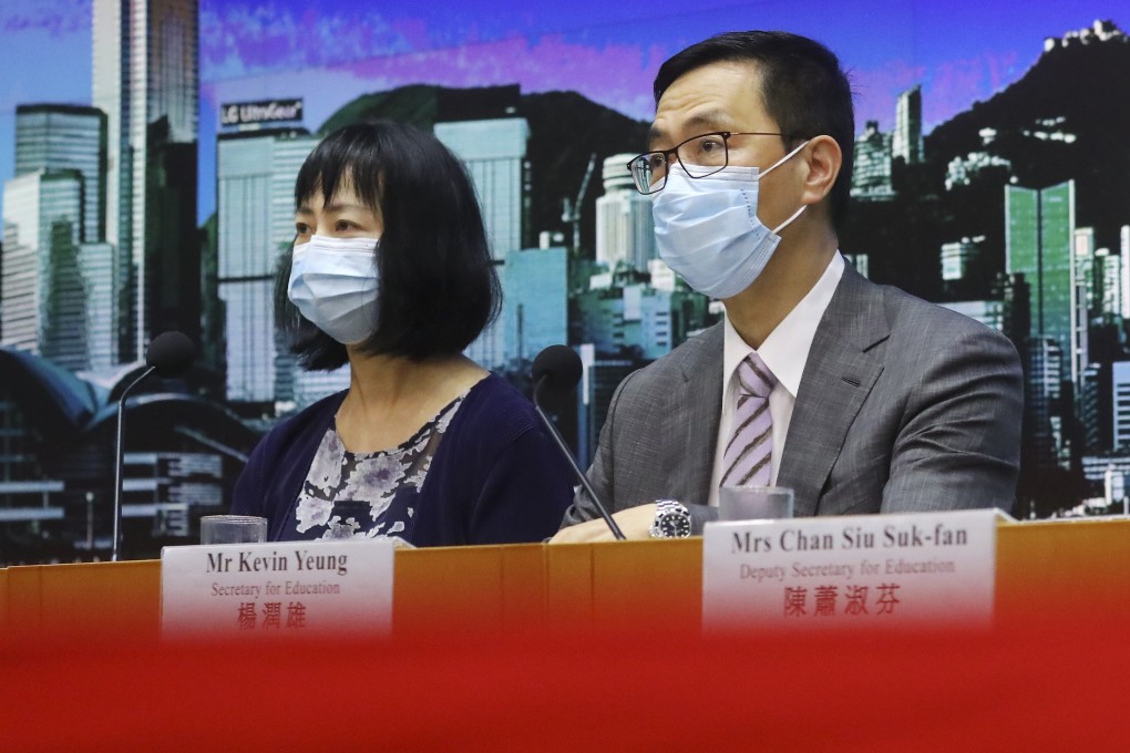 Michelle Li Mei-sheung, Permanent Secretary for Education, and Kevin Yeung Yun-hung, Secretary for Education, meet the press at Tamar on October 6. Photo: Dickson Lee