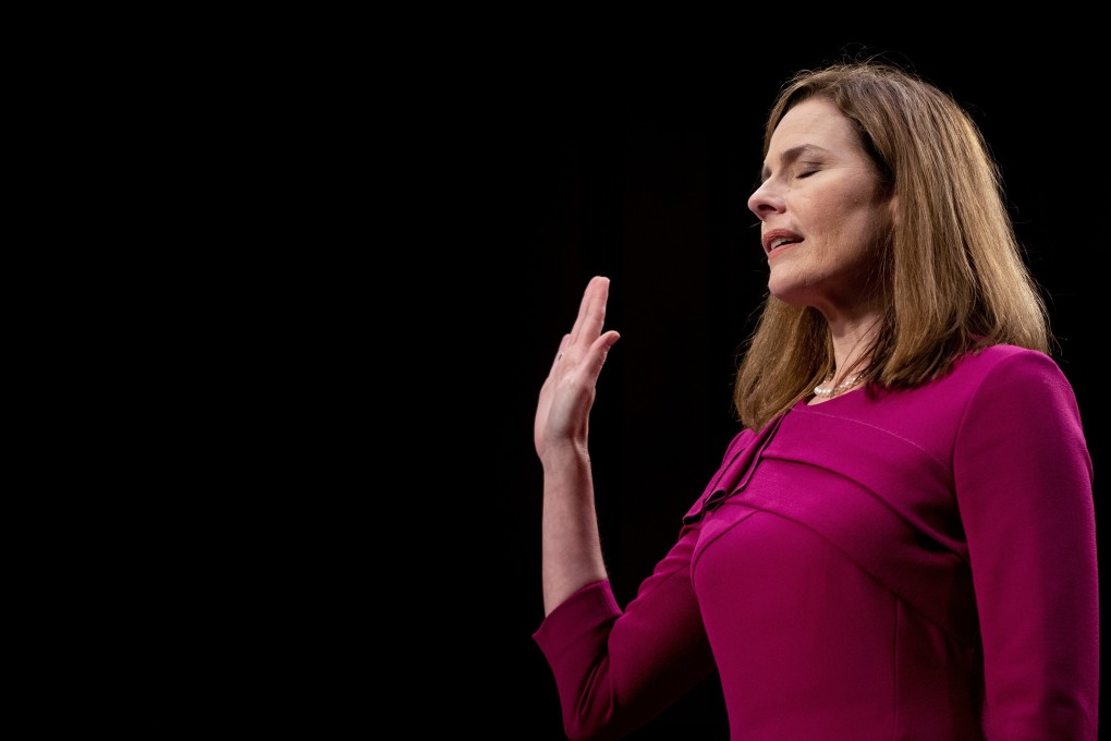Amy Coney Barrett at her confirmation hearing in Washington DC. Photo: Reuters