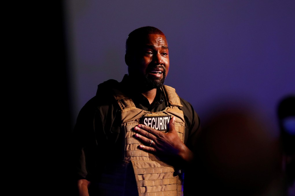 Rapper Kanye West gets emotional as he holds his first and only rally in support of his bid for the US presidency in North Charleston, South Carolina, in July 2020. Photo: Reuters/Randall Hill