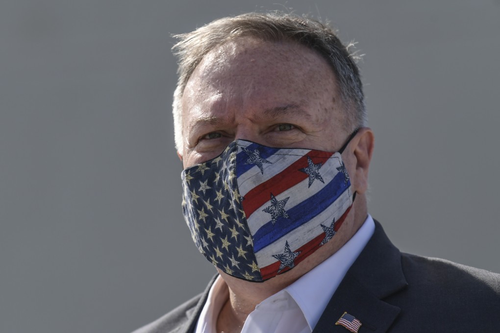 US Secretary of State Mike Pompeo wears a face mask during a visit to a naval base on the Greek island of Crete in September. Photo: AP