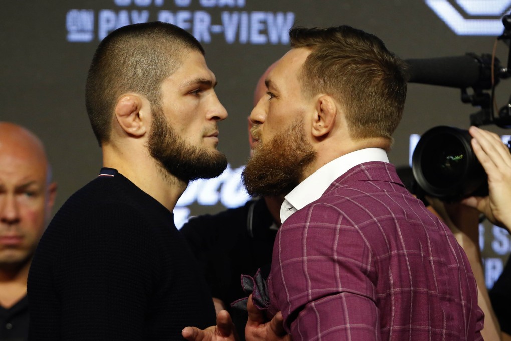 Khabib Nurmagomedov and Conor McGregor face off during a press conference for UFC 229 at Radio City Music Hall. Photo: Noah K Murray/USA TODAY Sports