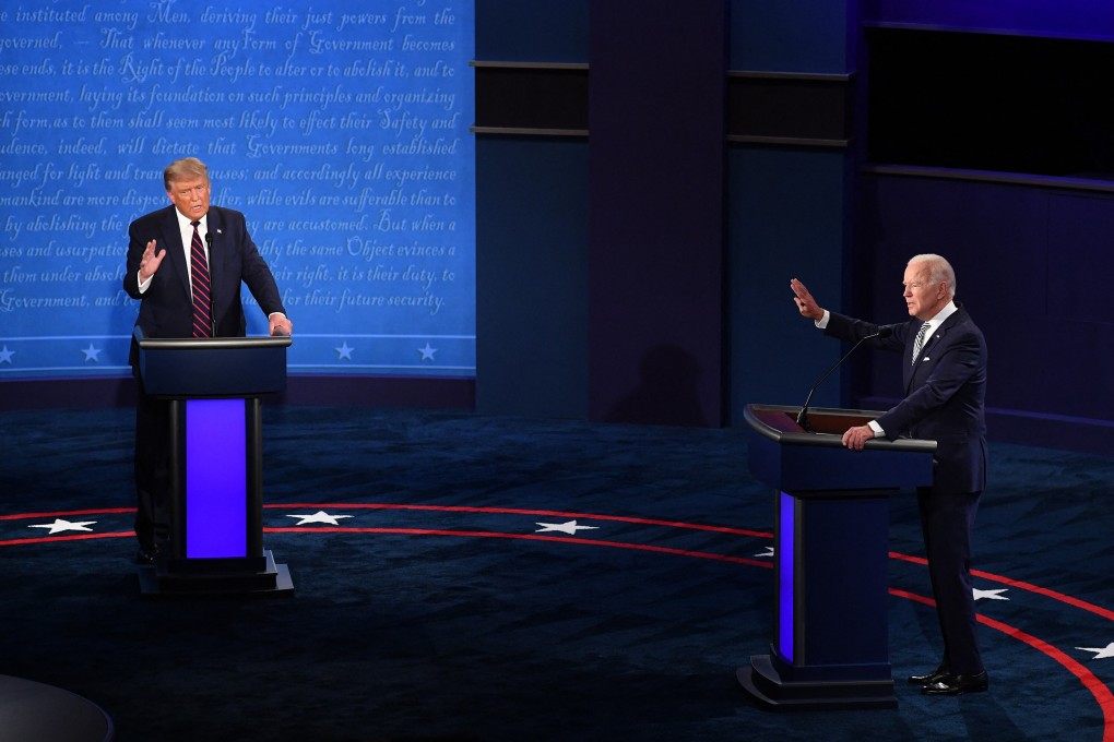 US President Donald Trump, left, and Democratic presidential nominee Joe Biden speak during the first presidential debate in Cleveland on September 29. If Trump loses next month’s election, he and his staff could be tempted to engage in scorched-earth tactics on their way out of the White House. Photo: TNS