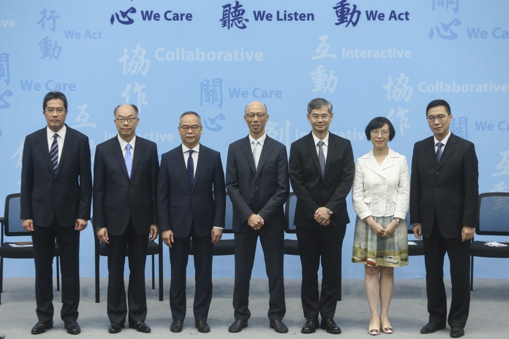 Secretary for Food and Health Sophia Chan Siu-chee, seen here with some other members of Carrie Lam’s administration in June 2017, is one of only two women principal officials in the team. Photo: Sam Tsang