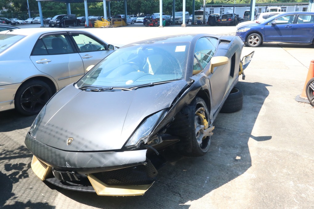 The damaged Lamborghini Gallardo Coupe. Photo: SCMP