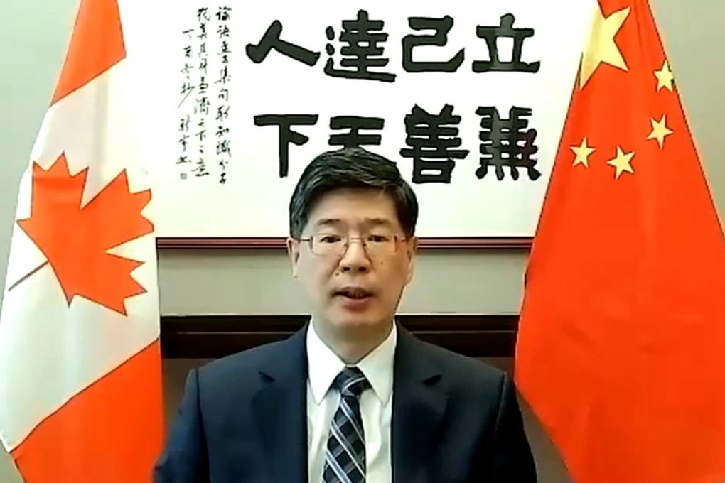 China's Ambassador to Canada Cong Peiwu delivers remarks during an online press conference on Thursday October 15. Photo: Chinese Embassy in Ottawa / YouTube