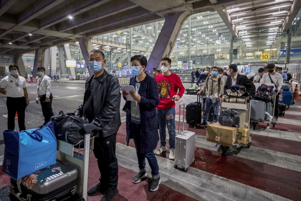 Chinese tourists from Shanghai arrive at Bangkok’s Suvarnabhumi Airport on a special visa, as Thailand starts gradually reopening to foreign visitors. Photo: AP