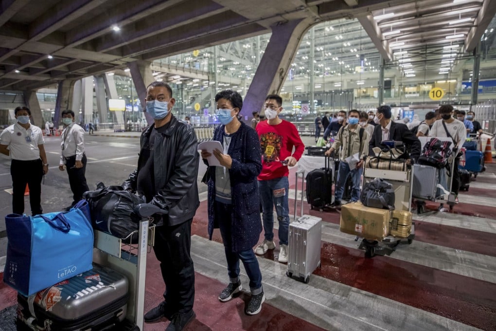 Chinese tourists from Shanghai arrive at Bangkok’s Suvarnabhumi Airport on a special visa, as Thailand starts gradually reopening to foreign visitors. Photo: AP