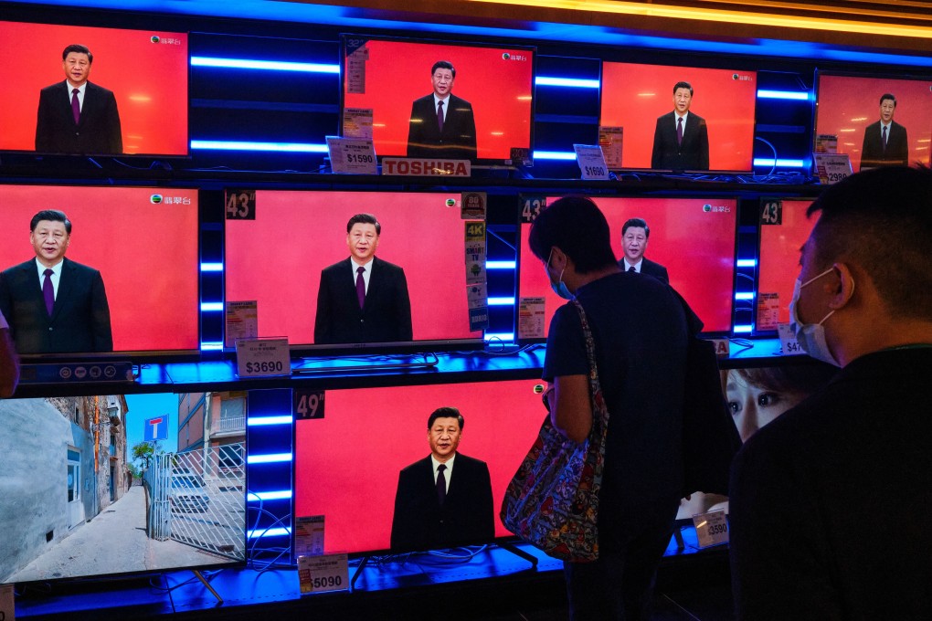 TV screens in Hong Kong broadcast President Xi Jinping’s speech to mark the 40th anniversary of the Shenzhen special economic zone, on October 14. Xi announced ambitious plans to turn Shenzhen into a new global hi-tech and financial powerhouse. Photo: SOPA Images via ZUMA Wire / dpa
