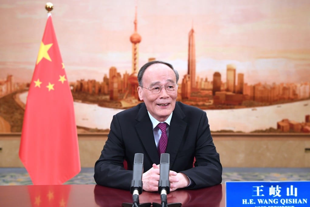Chinese Vice-President Wang Qishan addressed the summit via video-link. Photo: Xinhua