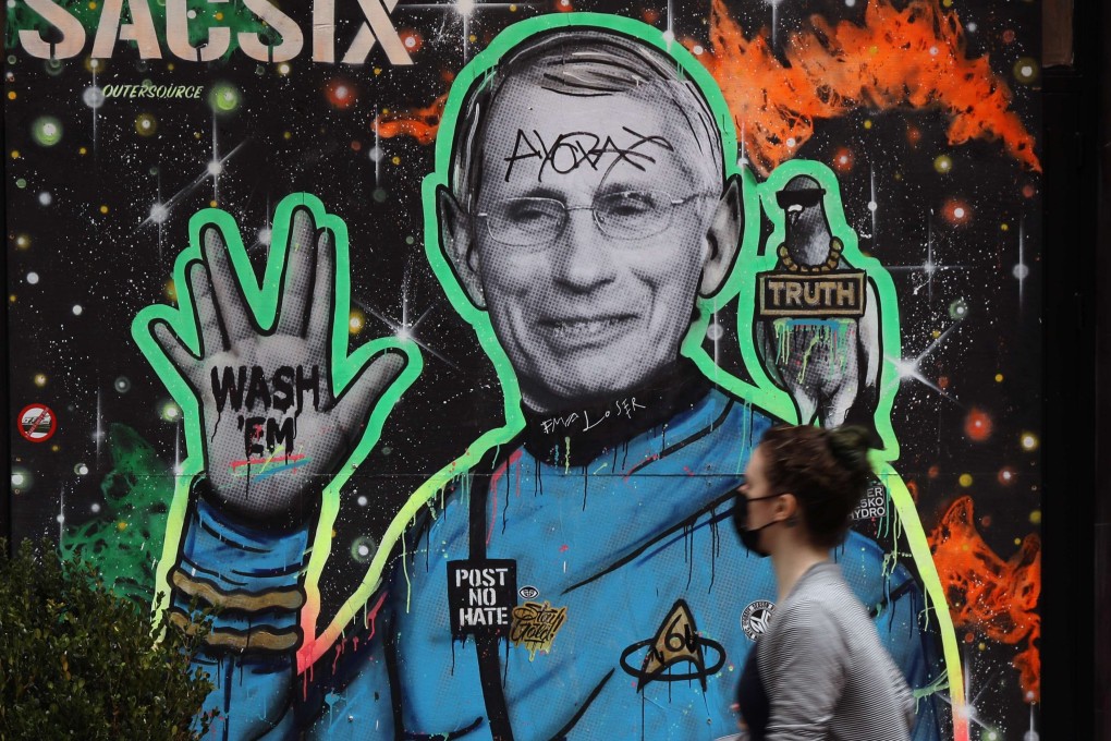 A mural in New York of Dr Anthony Fauci, the top infectious diseases expert in the United States. Photo: AFP