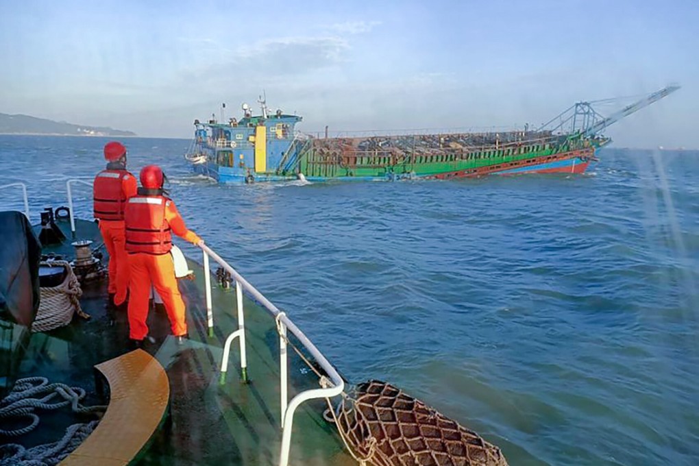 The coastguard sent patrol ships to disperse four sand carriers and one dredger that had crossed into Taiwanese waters. Photo: Coast Guard Administration