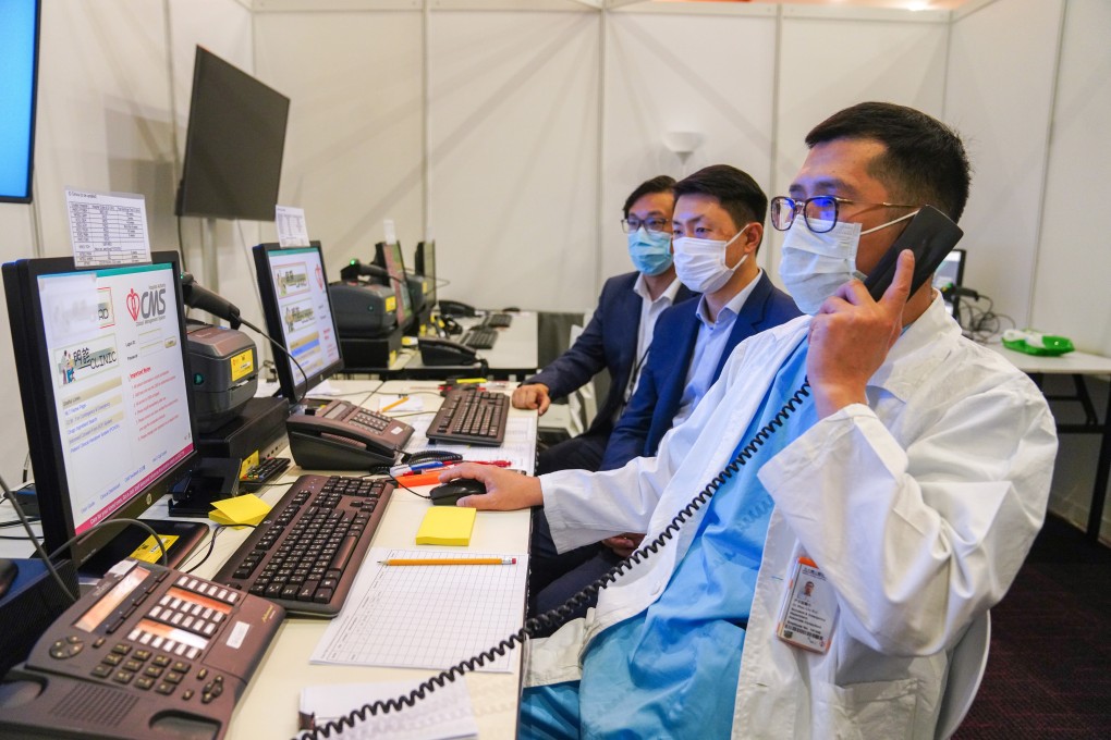 Professor Ivan Hung, University of Hong Kong (centre), is flanked by Larry Lee, A&E consultant at Tin Shui Wai Hospital (left), and Dr Polk Wan, of North Lantau Hospital. Photo: Sam Tsang