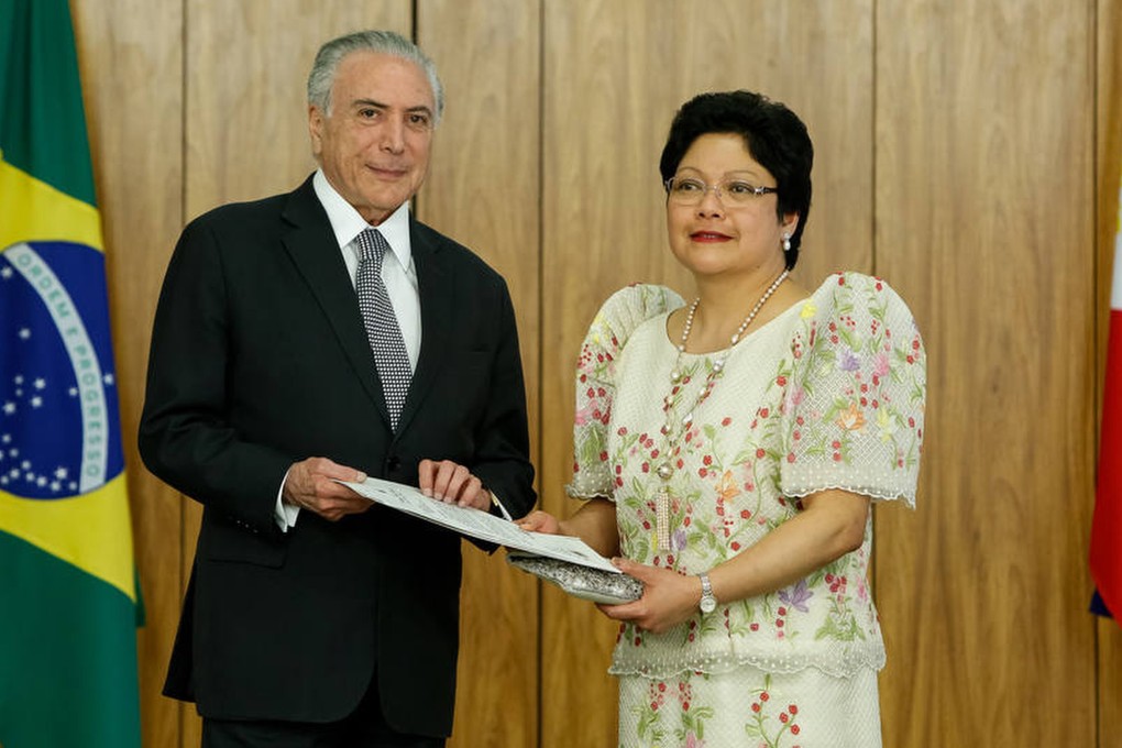 Philippine ambassador Marichu Mauro with former Brazilian president Michel Temer. Photo: Handout