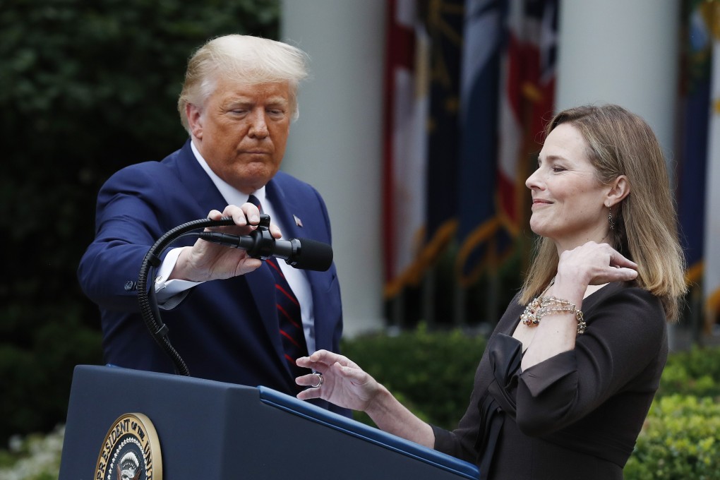 Judge Amy Coney Barrett speaks after being introduced by US President Donald Trump during a ceremony in the Rose Garden of the White House in September. Photo: EPA-EFE