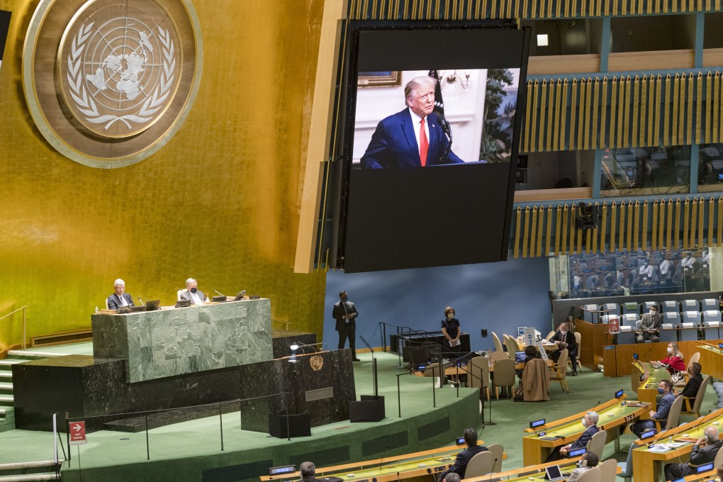 US President Donald Trump addresses the 75th General Assembly of the United Nations in New York. Photo: EPA