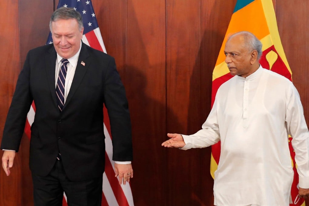 US Secretary of State Mike Pompeo with Sri Lankan Foreign Minister Dinesh Gunawardena. Photo: AFP