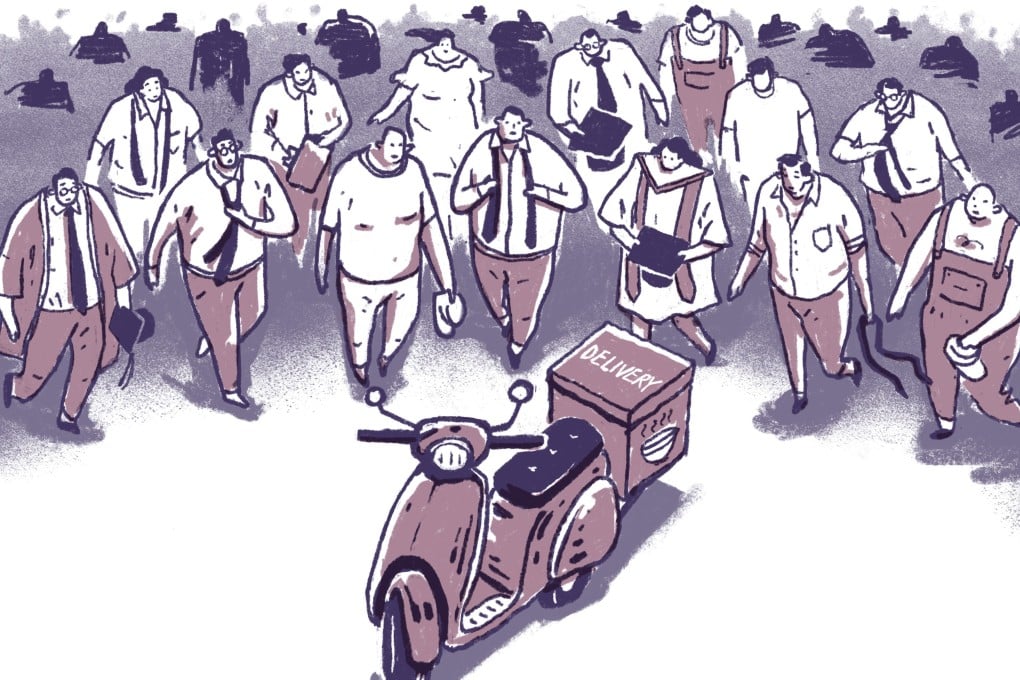 China’s booming delivery sector has helped keep e-commerce humming during the coronavirus pandemic while providing low-skilled jobs for millions of university graduates and laid-off workers from other industries. Illustration: Perry Tse