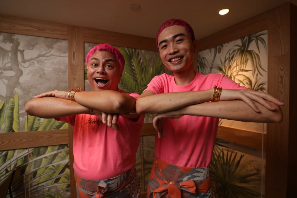 Make-up artist Tinoq Russell Goh (left) and hairstylist Dylan Chan opened a private kitchen in Singapore serving Peranakan, or Nyonya, cuisine. Yenn Wong, a Singaporean who founded Hong Kong hospitality firm Jia Group, was a fan and brought them to Hong Kong to serve their cuisine in a restaurant, Bibi & Baba. Photo: Xiaomei Chen