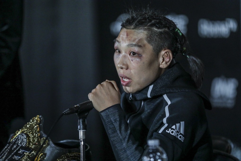 Xiong Jingnan speaks at the ONE: A New Era post-fight press conference. Photos: ONE Championship