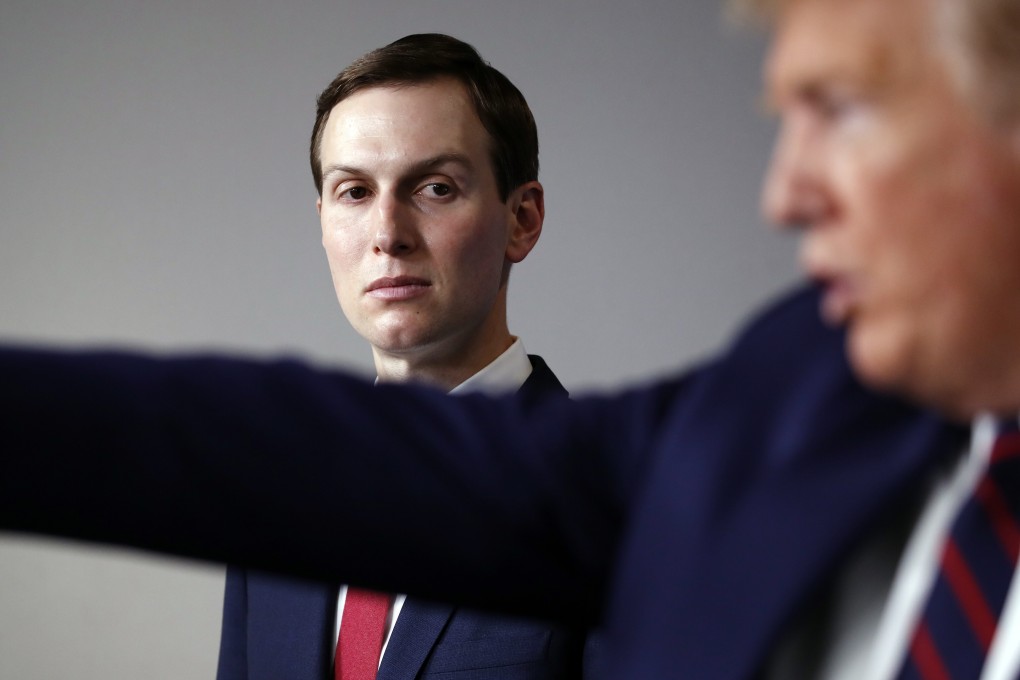 White House adviser Jared Kushner listens as US President Donald Trump speaks during a White House press briefing in April. Photo: AP