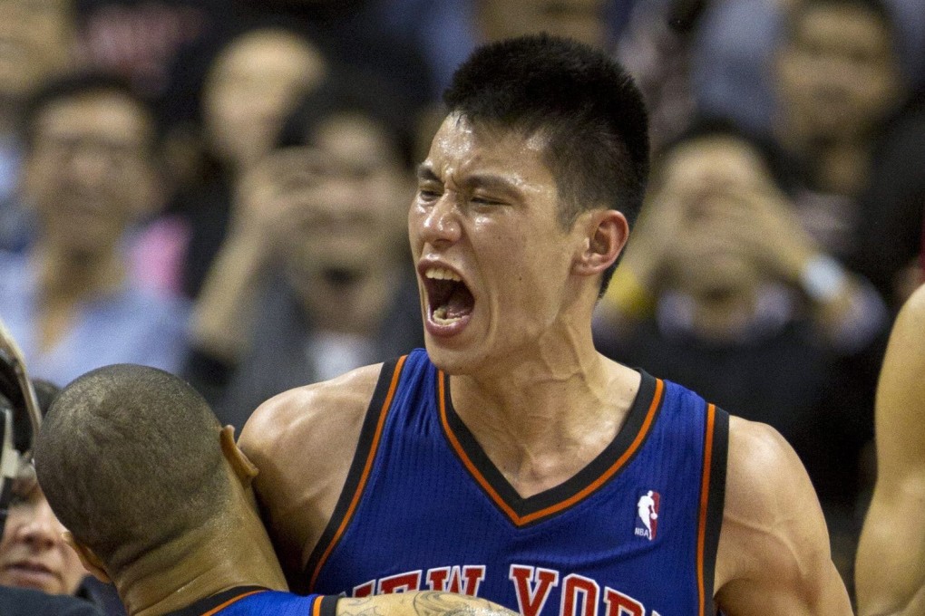New York Knicks guard Jeremy Lin celebrates with teammate Tyson Chandler after his game-winning 3-pointer in the final seconds against the Toronto Raptors in 2012. Photo: AP