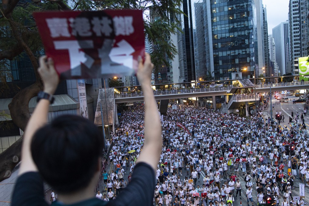 Around 1 million protesters march against the Hong Kong government’s proposal to amend the city’s extradition laws to allow the transfer of fugitives to mainland China, on June 9, 2019. Photo: Bloomberg