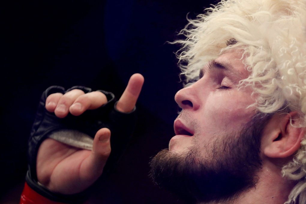 Khabib Nurmagomedov reacts after winning his match against Dustin Poirier. Photo: Reuters