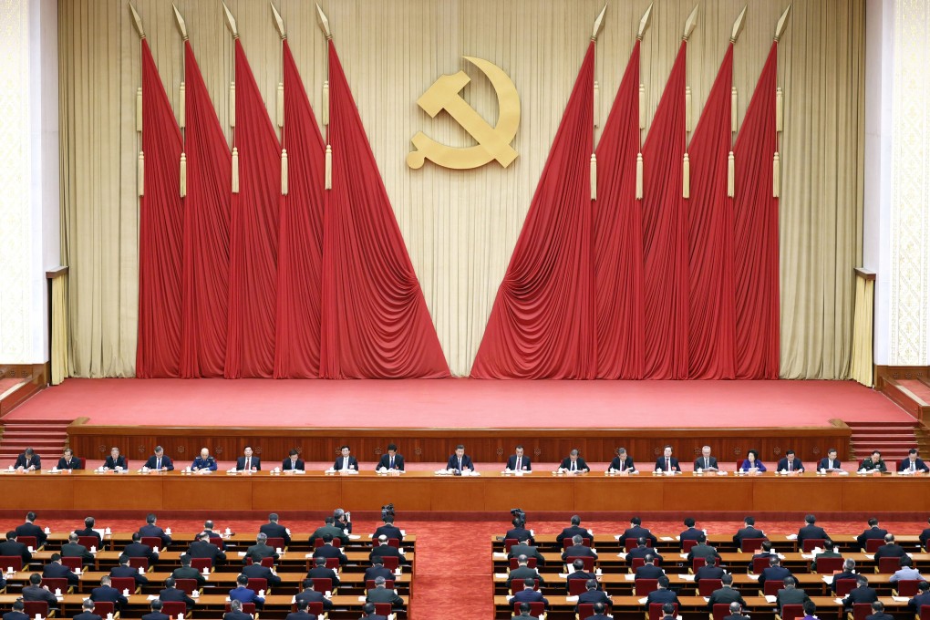 Chinese President Xi Jinping (centre) leads the fifth plenary session of the 19th Central Committee of the Communist Party of China (CPC) in Beijing on Thursday. Photo: Xinhua via AP)