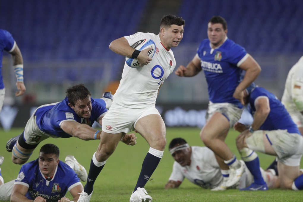 England’s Ben Youngs breaks free of the Italian defence as England claim the delayed Six Nations title. Photo: AP