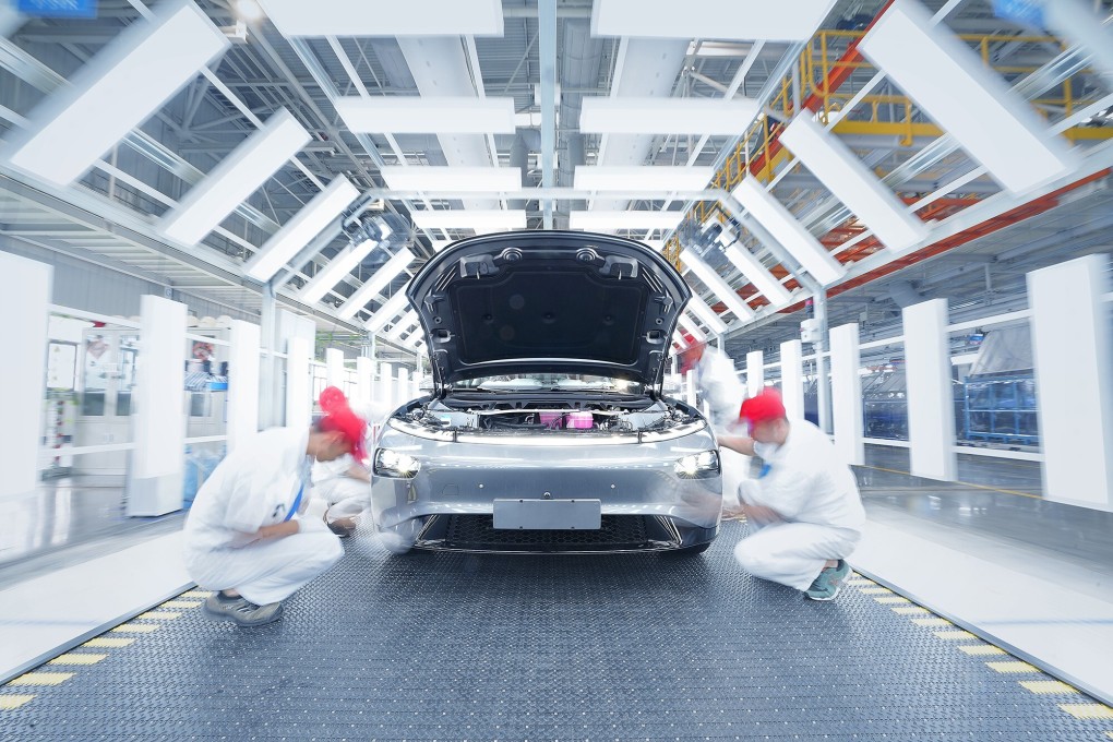 Image of the P7 all-electric sedan made by Xpeng Motor in the Guangdong provincial city of Zhaoqing. Photo: Hand out