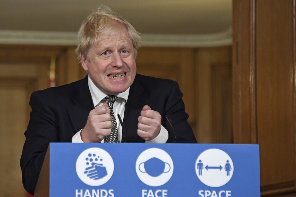 Britain's Prime Minister Boris Johnson speaks during a coronavirus press conference in London on Saturday. Photo: AP