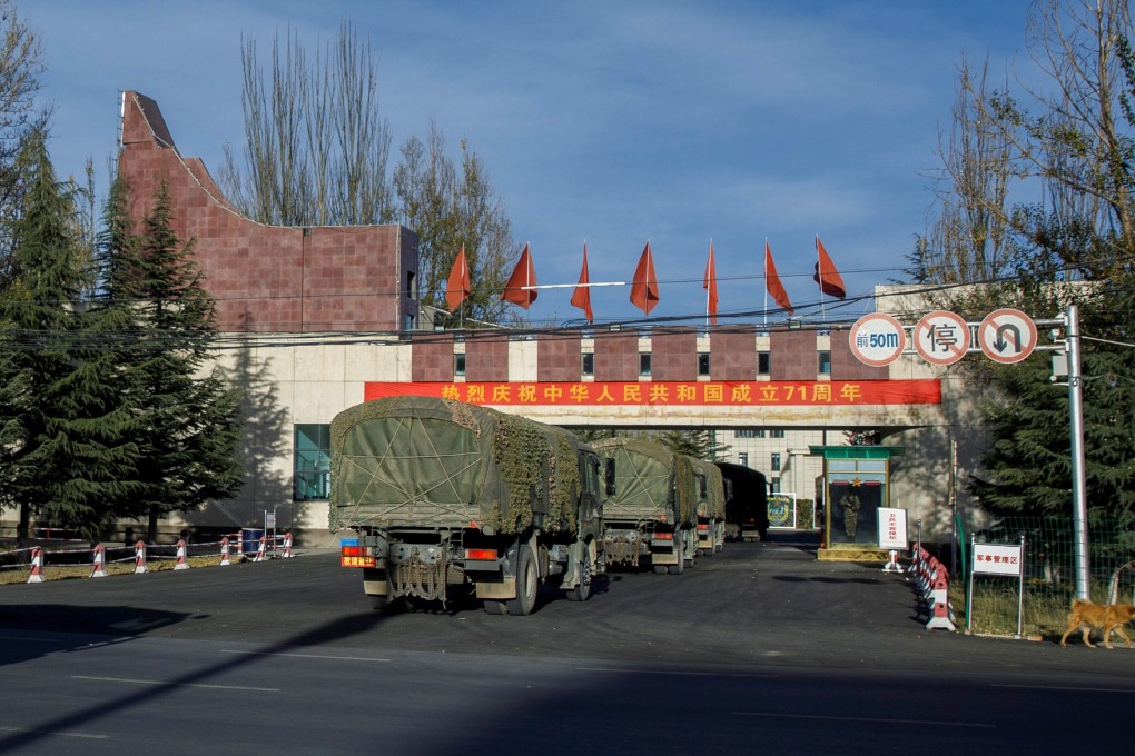 PLA trucks from the infantry brigade move into an army base near Lhasa in the Tibet Autonomous Region last month. The Chinese military is looking at buying hi-tech devices, weapons and clothing from private firms to boost its operation against India. Photo: Reuters
