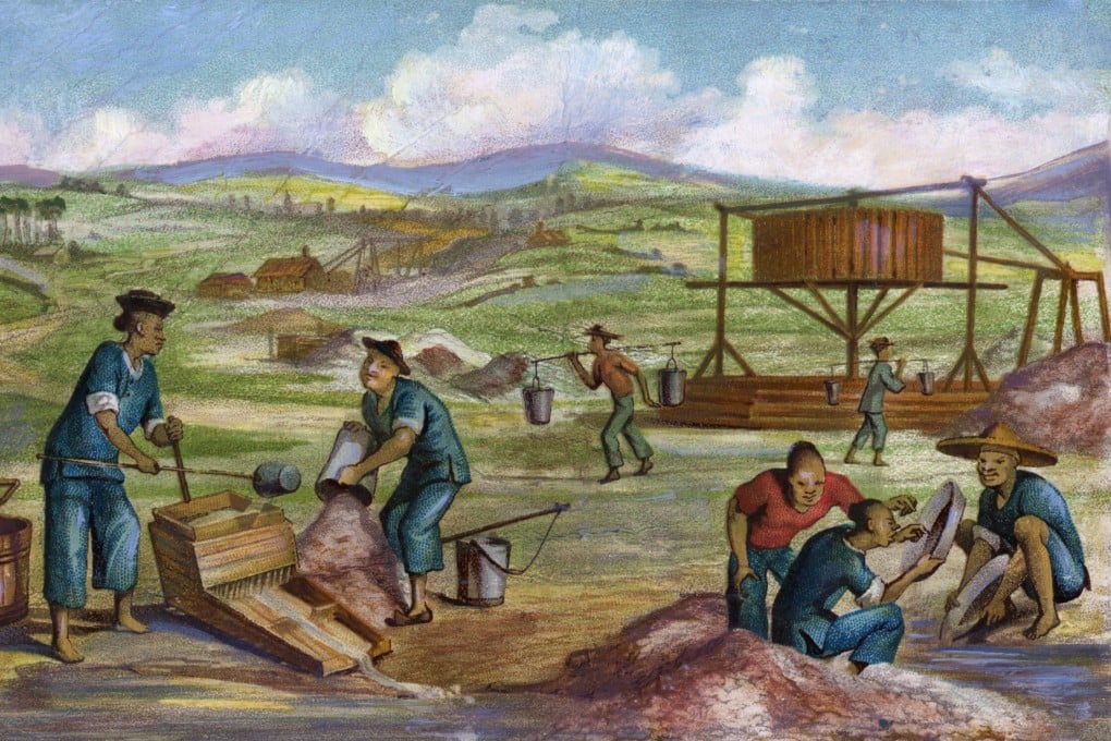 An illustration of Chinese immigrants panning for gold in California, the US, in the mid-19th century. The period forms the backdrop for new historical novel Chinese Brothers, American Sons. Photo: Getty Images