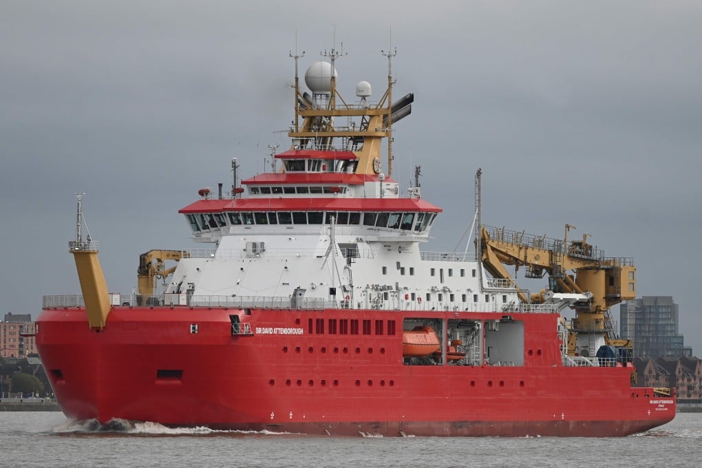The RRS Sir David Attenborough sails on the River Mersey after leaving Cammell Laird shipyard ahead of technical sea trials. Photo: AFP