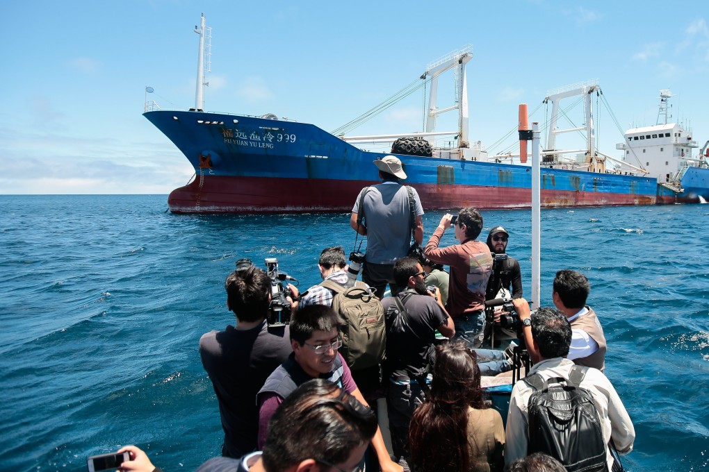 A Chinese ship detained off the island of San Cristobal, Galapagos Islands, Ecuador, in August 2017 over accusations of illegal fishing. Photo: EPA